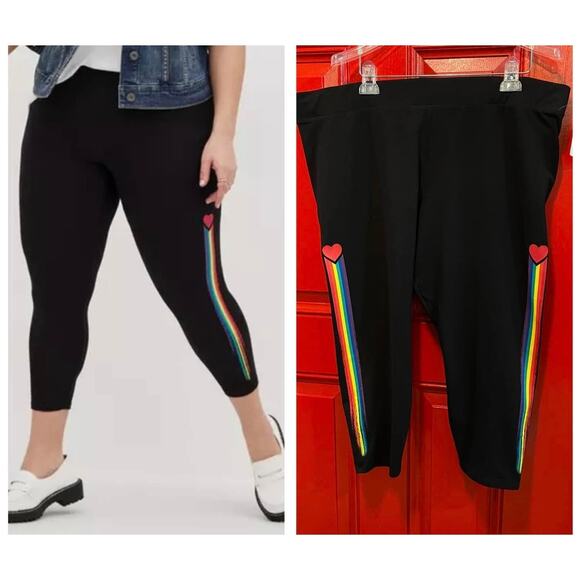 Torrid 4 (4x 26) Rainbow Pride Heart Tattoo Love Black Premium Crop Leggings New - Picture 1 of 5